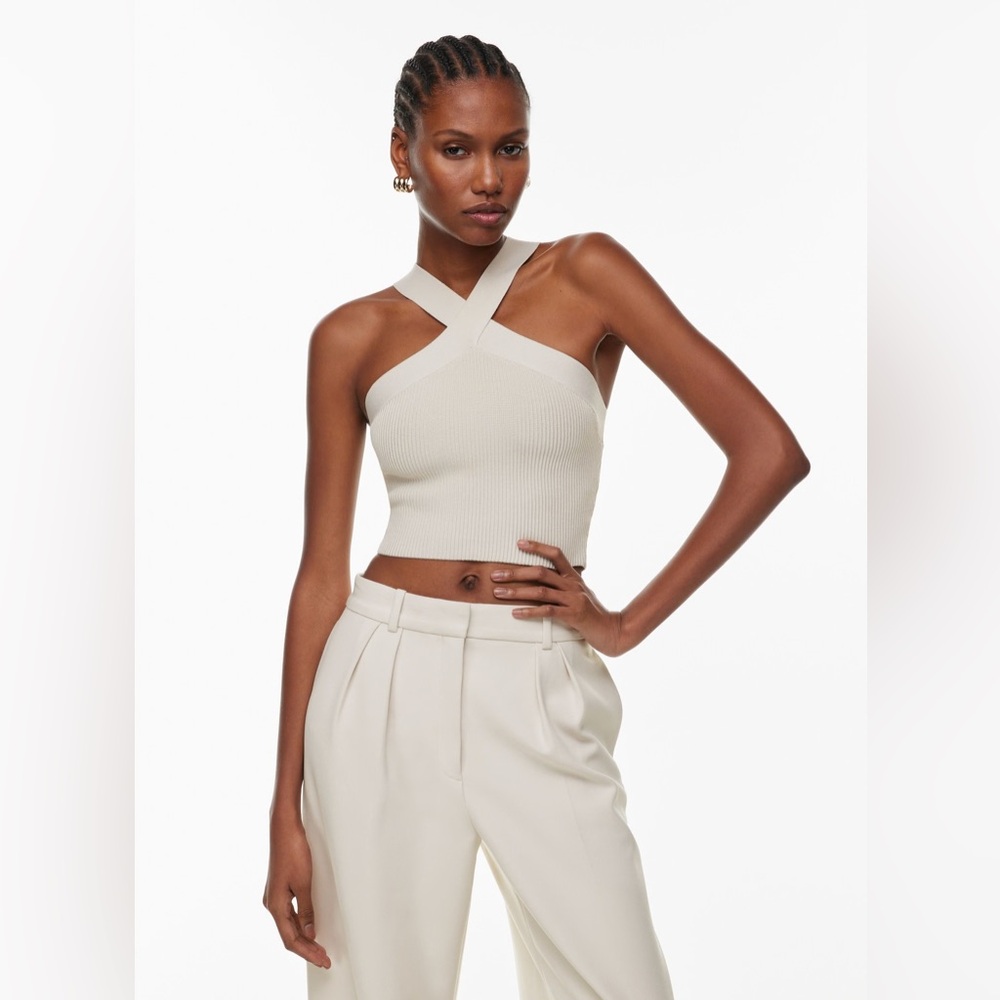 Aritzia Babaton Sculpt Knit Criss Cross Tank White